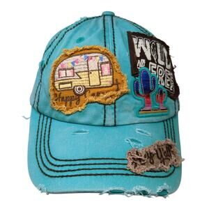 Happy Camper Wild And Free Strapback Hat Blue One Size KB ETHOS Vintage